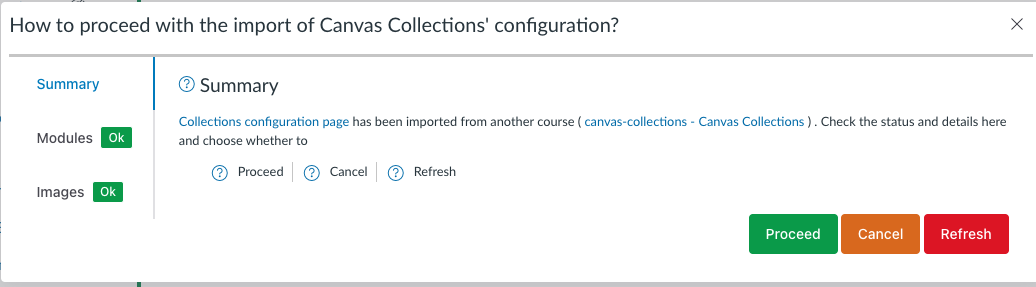 Example Collections copy/import dialog