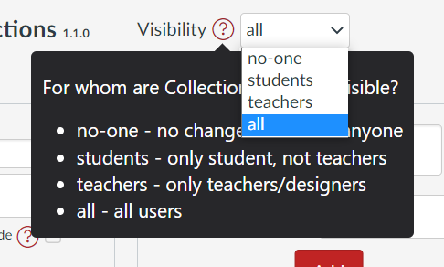 Collections visibility menu